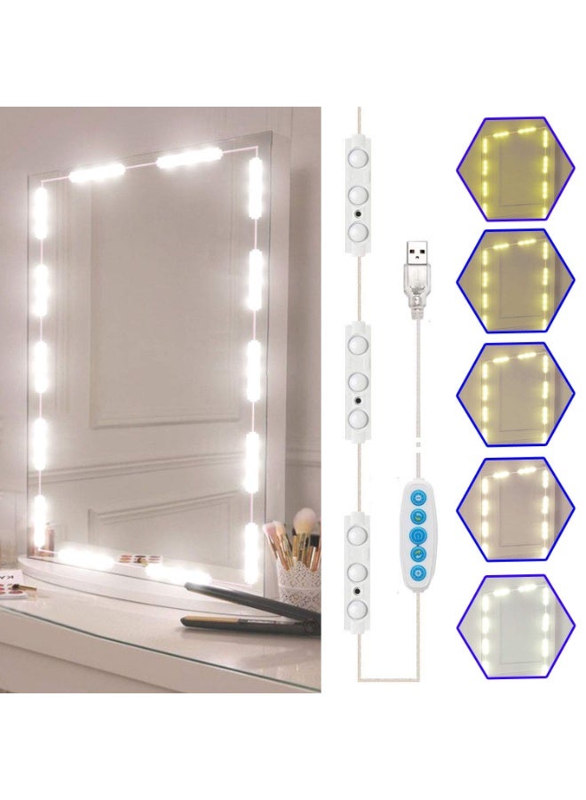 مجموعة مصابيح LED لمرايا التجميل، 5 ألوان على طراز هوليوود، 16.5 قدم مع شريط إضاءة قابل للتعتيم بالألوان والسطوع للطاولة ومرايا الحمام، المرايا غير مضمنة - Image 1
